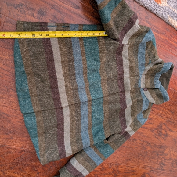 Women's wool coat green teal medium striped prana - Picture 4 of 5